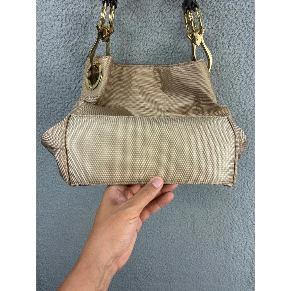 JPK Paris 75 Shoulder Bag Womens Medium Gold Canvas Leather Strap Floral